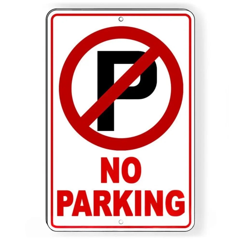 Home Security Logo - No Parking Metal Tin Sign, Red