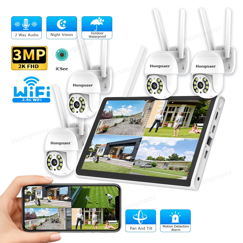 Home Security Wireless Cameras - 2026 Hongnaer 3MP 4 Channel WiFi