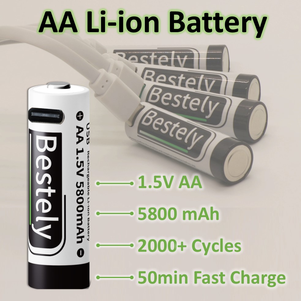 Home Security Gadgets - 5800mAh USB-C AA Rechargeable Batteries 50