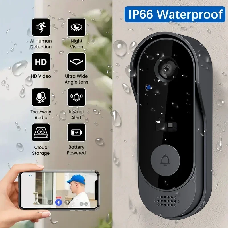 Home Security Doorbell Camera - Video HD Wireless Waterproof Doorbell Camera,